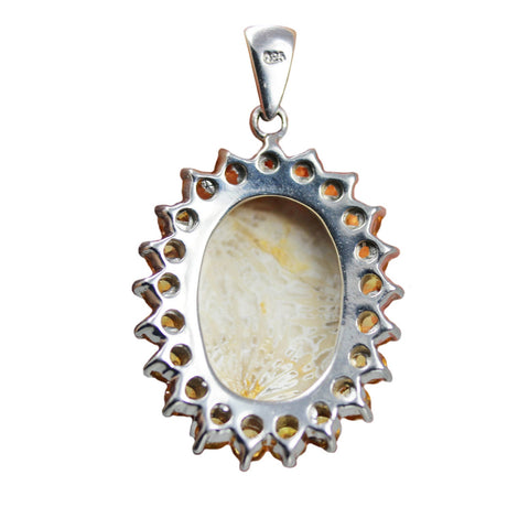 Vintage Silver Pendant Stone Jewellery Pre-Owned Decorated Citrine Paste Stones Hallmarked 925