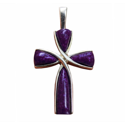 Vintage 1960’s Solid Silver Cross Pendant Hallmarked 925 Religion Christianity Charoite Stone Jewellery for Women Necklace