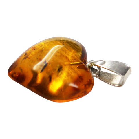 Vintage Solid Silver and Amber Pendant Heart Hallmarked 925 Gift for Women Necklace Love Valentine Day Jewellery