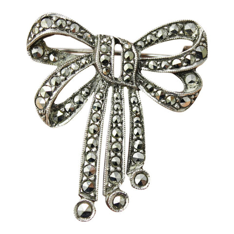 Beautiful Silver Brooch Marcasite Bow Vintage Jewellery for Women