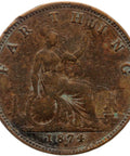 1874 Farthing Victoria Great Britain Bronze Coin (2nd portrait)