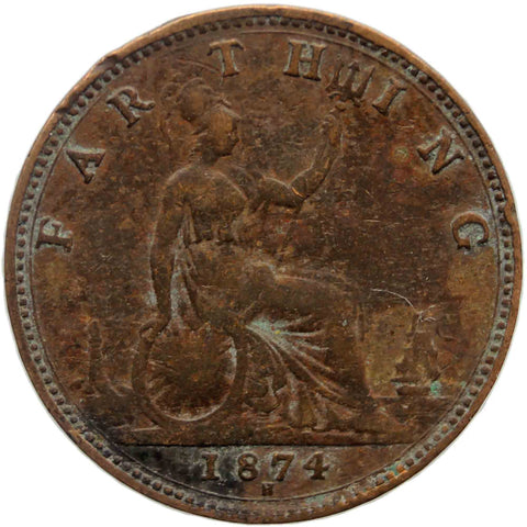 1874 Farthing Victoria Great Britain Bronze Coin (2nd portrait)