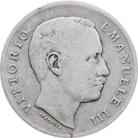 1907 R Lira Italy Vittorio Emanuele III Silver Coin