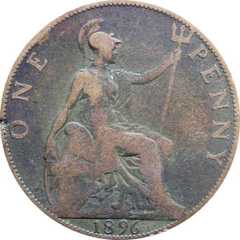 1896 One Penny Queen Victoria Great Britain Bronze Coin