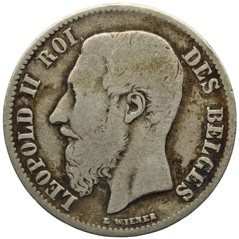 1899 50 Centimes Belgium Coin Silver Leopold II French text