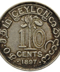1897 10 Cents Ceylon Victoria Coin Silver