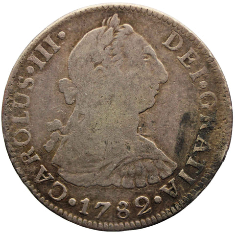 1782 FF 2 Reales Spain Mexico Carlos III Coin Silver