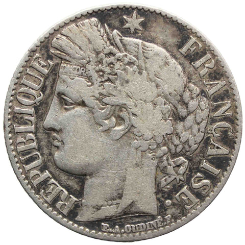 1888 One Franc France Coin Silver