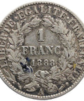 1888 One Franc France Coin Silver
