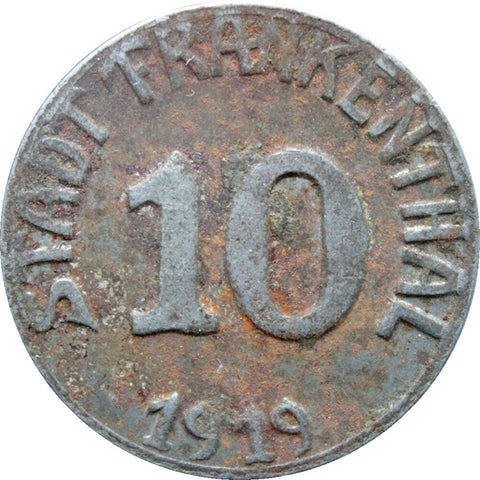 1919 10 Pfennig Frankenthal Stadt Pfalz Notgeld Germany Coin