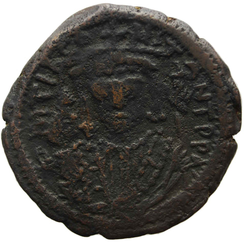 578 - 582 Byzantine Empire Follis Tiberius II Constantine Bronze Coin Constantinople Mint
