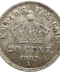 1867 20 Centimes France Coin Silver Napoleon III