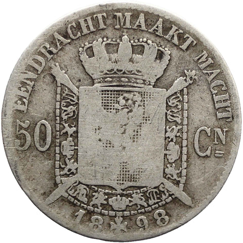 1898 50 Centimes Belgium Coin Silver Leopold II Dutch text