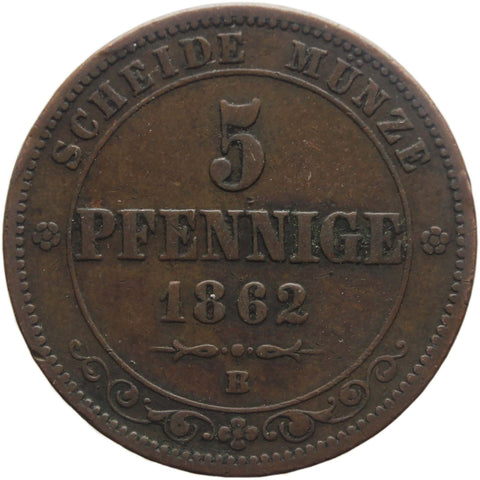 1862 B 5 Pfennige Coin Kingdom of Saxony Johann I Germany States