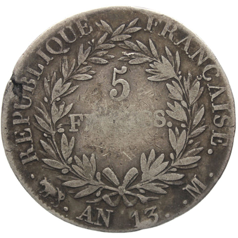 AN 13 5 Francs 1804 Silver Coin France Napoleon Bonaparte Toulouse Mint