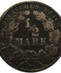 1909 J Germany Half Mark Wilhelm II Coin Silver (type 2 - small shield) Hamburg Mint