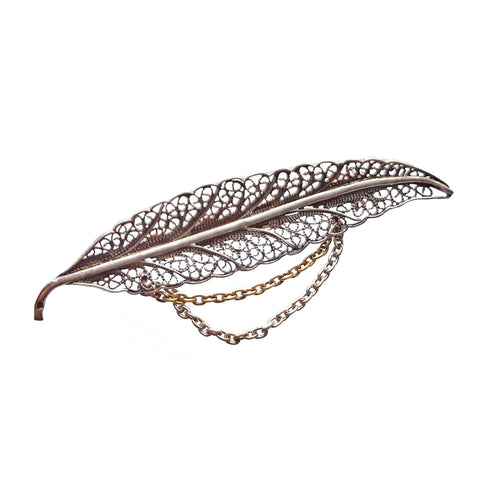 Vintage Brooch Leaf Solid Silver Jewellery for Women
