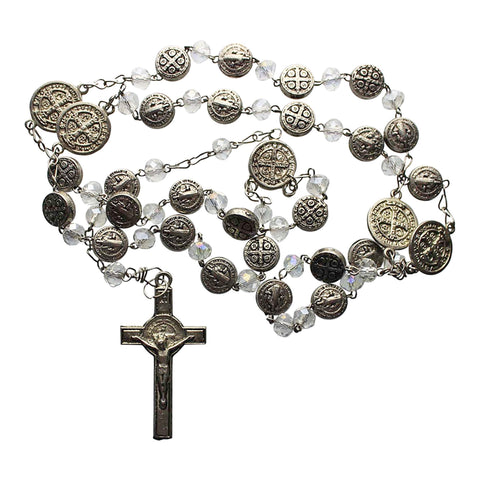 Vintage Rosary Catholic Clear Glass Beads Christianity Jesus Christ Virgin Mary Prayer Beads Religious Jewellery Crucifi