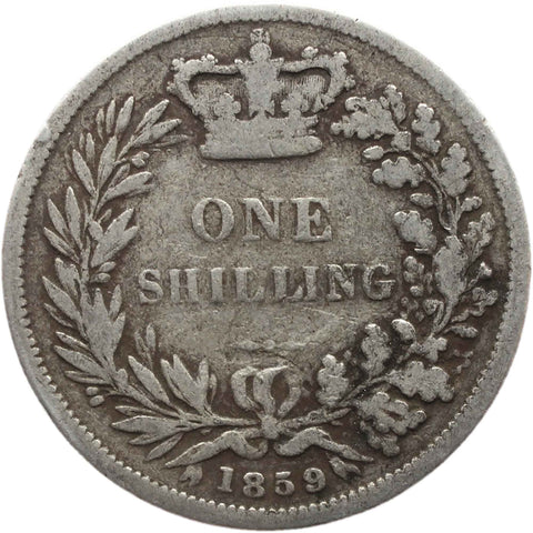 1859 Shilling Victoria Queen Great Britain Silver British Coin Young Head 1st portrait