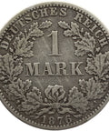 1876 Germany One Mark Wilhelm I Coin Silver (type 1 - large shield) Berlin Mint