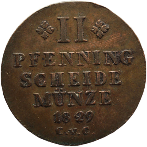 1829 CvC 2 Pfennige Karl II Duchy of Brunswick German states Coin
