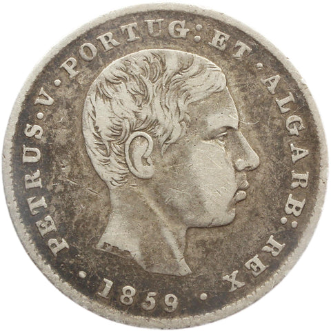 1859 100 Reis Portugal Coin Silver Pedro V