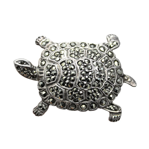 Silver Brooch Marcasite Turtle Vintage Jewellery for Women