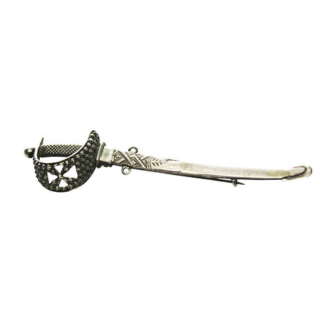 1880's Antique Victorian Silver Large Sword Pin Brooch