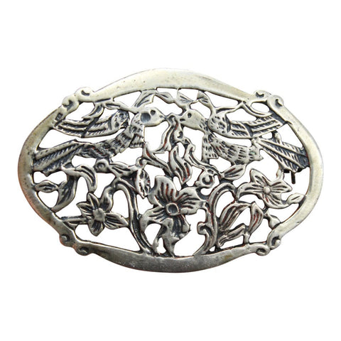 1910’s Silver Brooch Flowers and Birds Antique Jewellery for Women