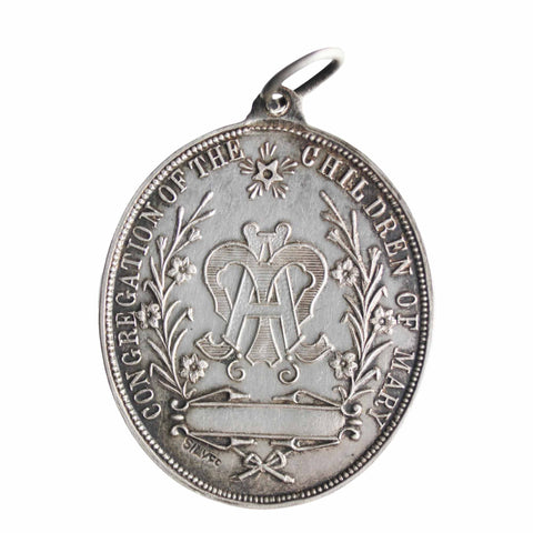 Silver Virgin Mary Congregation of the Children of Mary Medal Religion Pendant Medallion Antique Jewellery Christianity