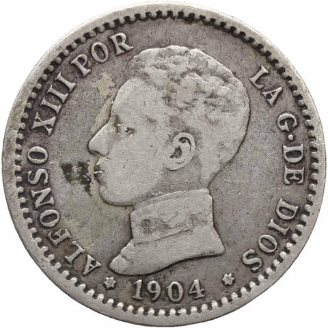 1904 SMV 50 Centimos Spain Coin Silver Alfonso XIII 4th portrait