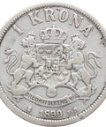 1890 1 Krona Sweden Coin Silver Oscar II