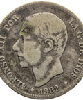 1882 2 Pesetas Spain Alfonso XII Silver Coin
