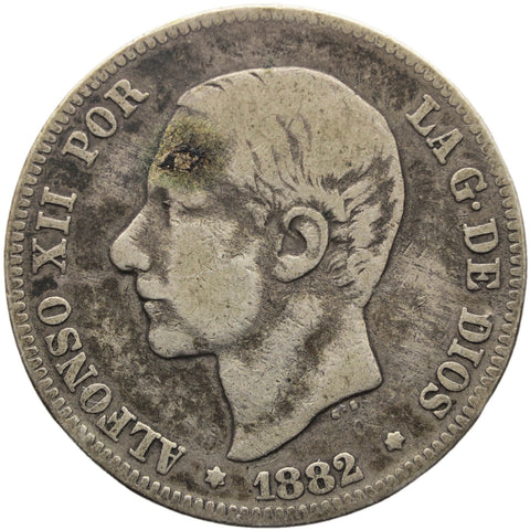 1882 2 Pesetas Spain Alfonso XII Silver Coin