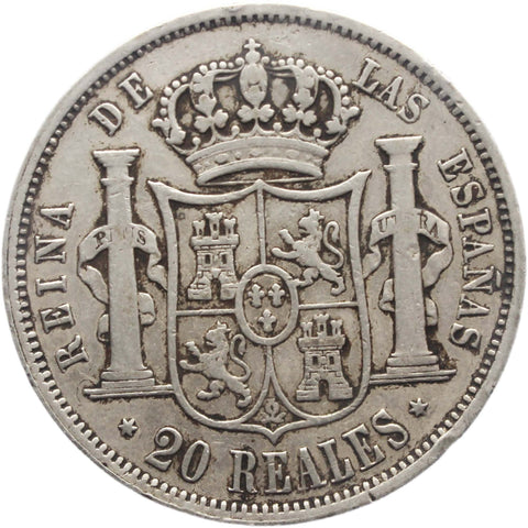 1855 20 Reales Isabel II Spain Silver Coin