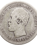 1877 One Krone Norway Silver Coin Oscar II