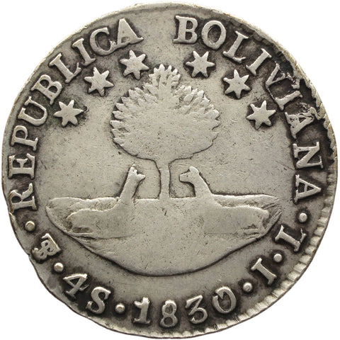1830 JL 4 Soles Bolivia Silver Coin Simon Bolivar