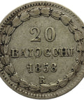 1858 20 Baiocchi Pio IX Papal States Silver Coin