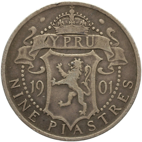1901 9 Piastres Cyprus Coin Victoria Silver