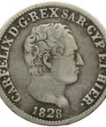 1828 L 50 Centesimi Charles Felix Italy states Sardinia Silver Coin