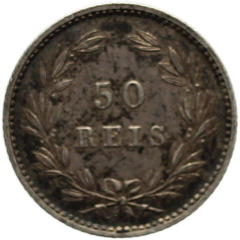 1877 50 Reis Portugal Coin Luiz I Silver