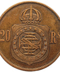 1869 20 Reis Brazil Coin Pedro II