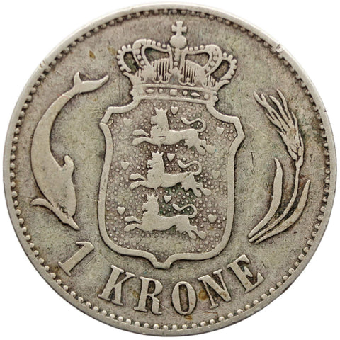1892 CS One Krone Denmark Coin Christian IX Silver