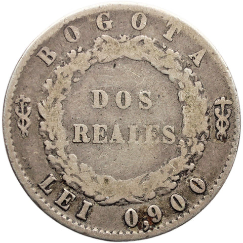 1851 2 Reales Colombia Coin Silver Republic of New Granada Period Bogota Mint