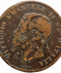 1861 M 5 Centesimi Italy Coin Vittorio Emanuele II Milano Mint