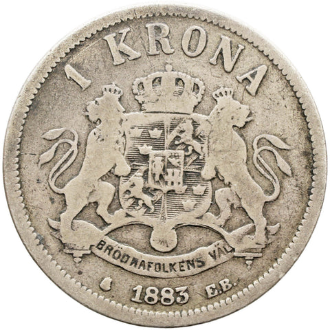 1883 1 Krona Sweden Coin Silver Oscar II