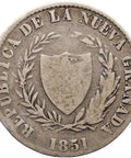 1851 2 Reales Colombia Coin Silver Republic of New Granada Period Bogota Mint