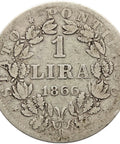 1866 Italy States Papal One Lira Pius IX Silver Coin