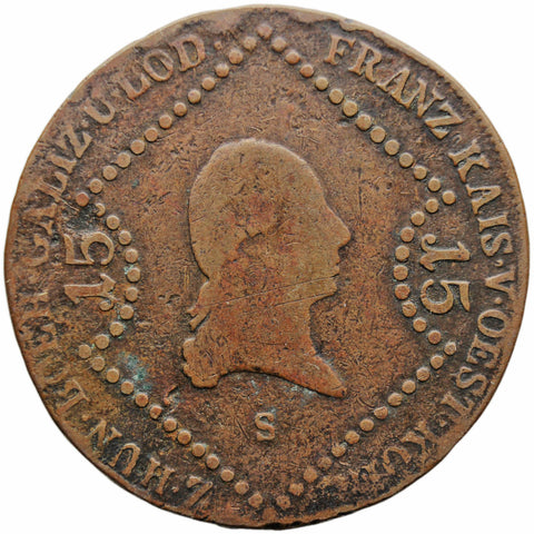 1807 15 Kreuzer Austria Habsburg Franz II Coin Schmollnitz Mint