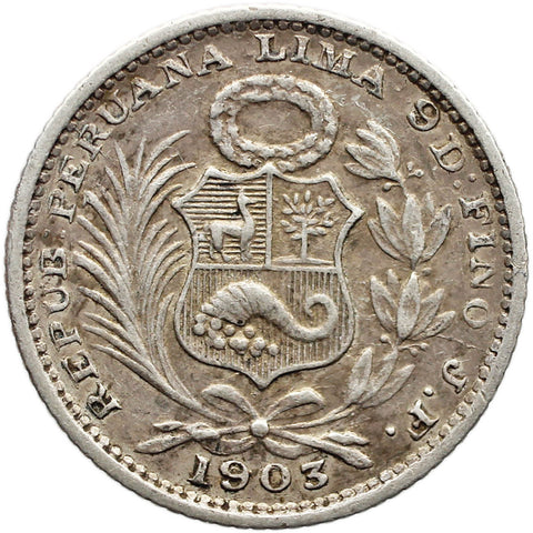 1903 JF 1 Dinero Peru Coin Silver